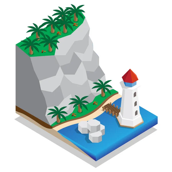 Lighthouse Shore Isometric Vector Illustration — Stock Vector