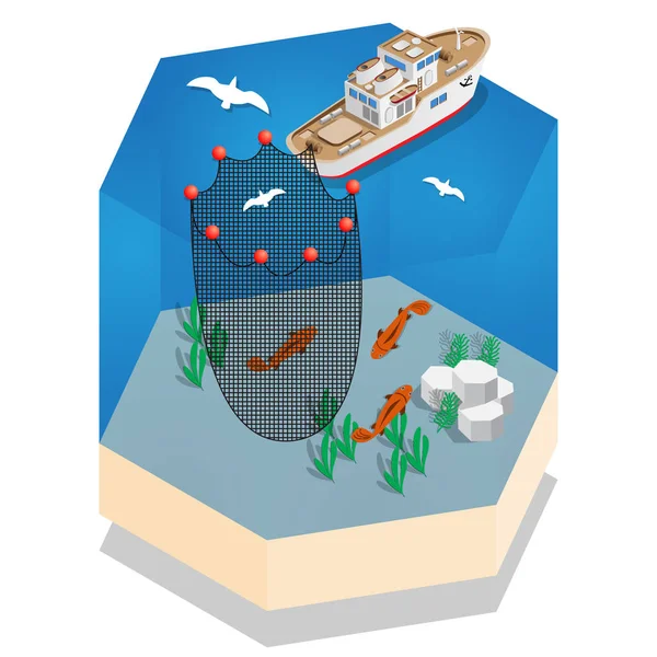 Barco Para Pescar Isométrico Ilustração Vetorial —  Vetores de Stock
