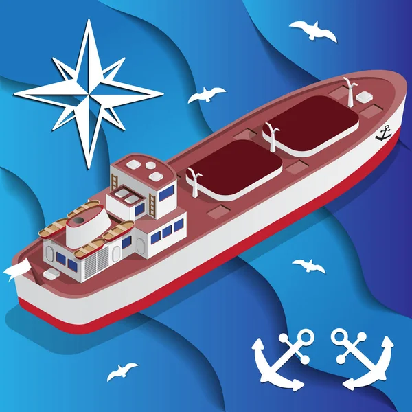 Barco Cisterna Las Olas Isométrico Ilustración Vectorial — Archivo Imágenes Vectoriales