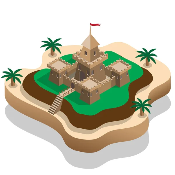 Old Castle Hill Isometric Vector Illustration — Stock Vector