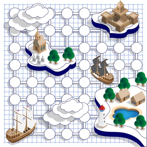 ケージのシートに海の地図 アプリのゲーム ユーザー インターフェイスのベクター デザイン 等尺性 — ストックベクタ