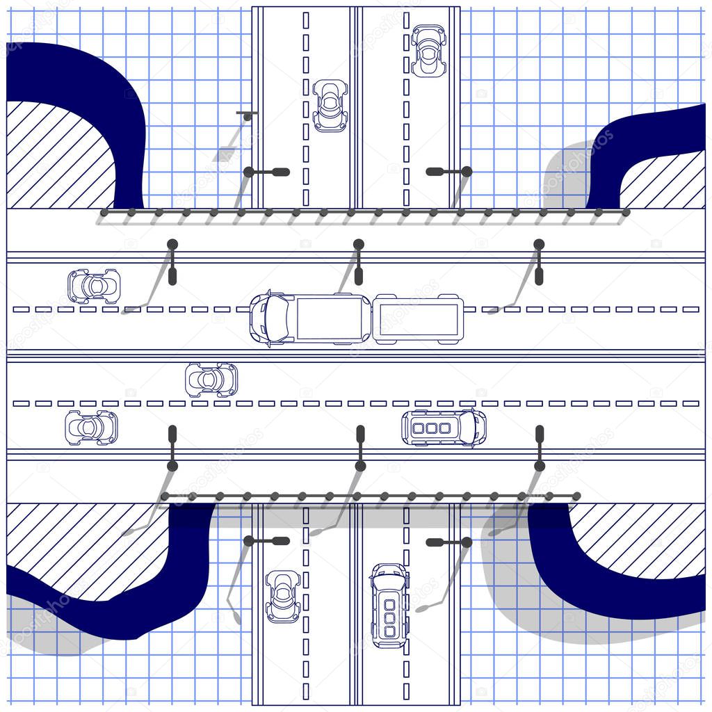 Road junction. View from above. Vector illustration.