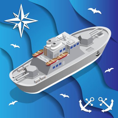 Savaş gemisi. İzometrik. Vektör çizim