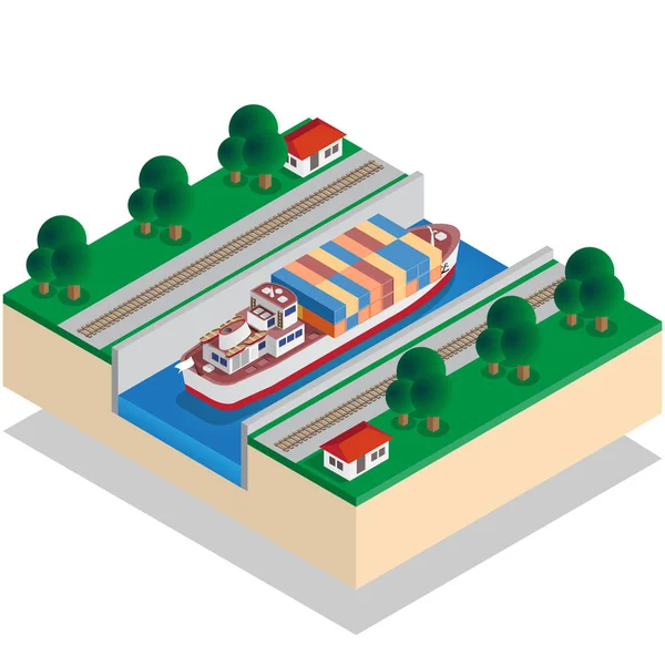 Canal Nave Isométrico Ilustración Vectorial — Vector de stock