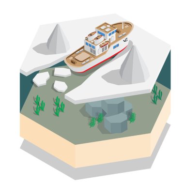 Deniz buzu gemi. İzometrik. Vektör çizim.