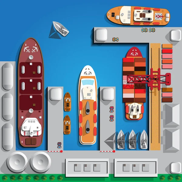 Porto Marítimo Com Tribunais Vista Cima Ilustração Vetorial —  Vetores de Stock