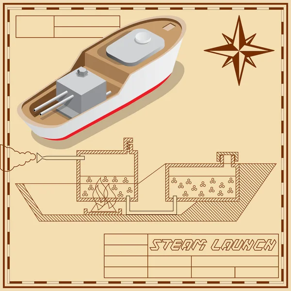 Embarcación Máquina Vapor Isométrico Ilustración Vectorial — Archivo Imágenes Vectoriales