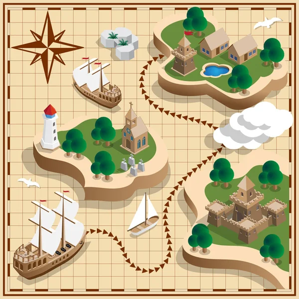 Pirate Map Isometric Vector Illustration — Stock Vector