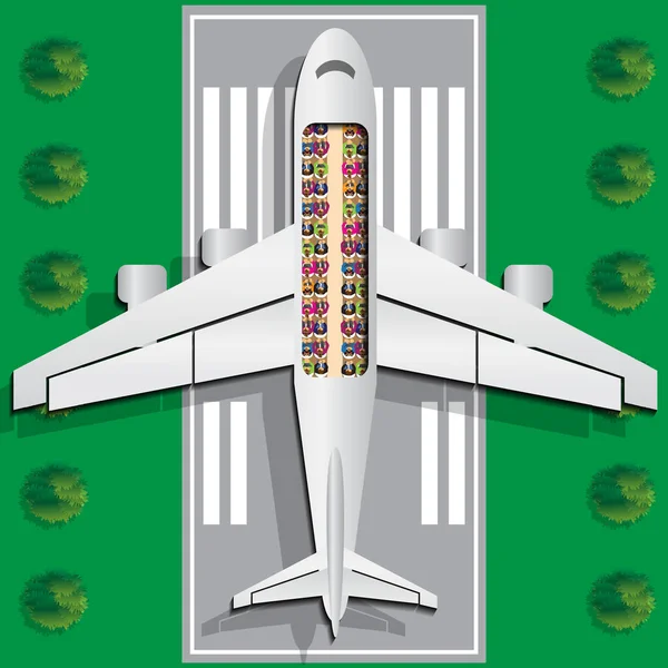 Flugzeug Mit Passagieren Blick Von Oben Vektorillustration — Stockvektor