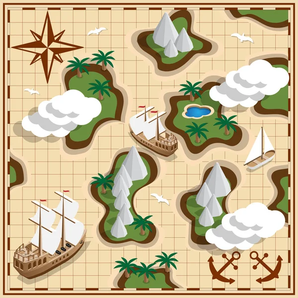 Paysage Marin Des Îles Isométrique Illustration Vectorielle — Image vectorielle