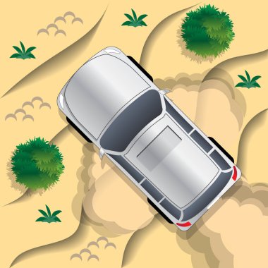 Off-Road sürme. Yukarıdan görüntüleyin. Vektör çizim. 