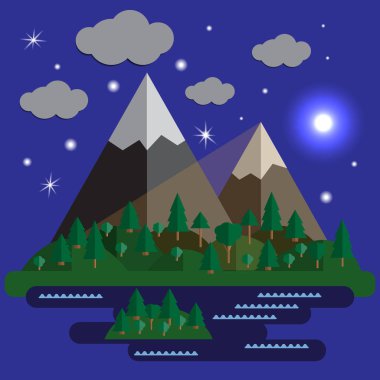 Gece doğal manzarası. Vektör çizim.