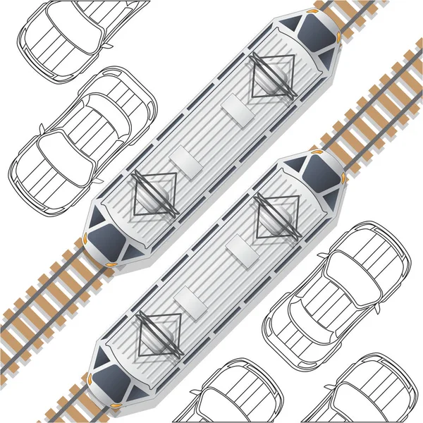 Straßenbahnen Auf Der Straße Blick Von Oben Vektorillustration — Stockvektor