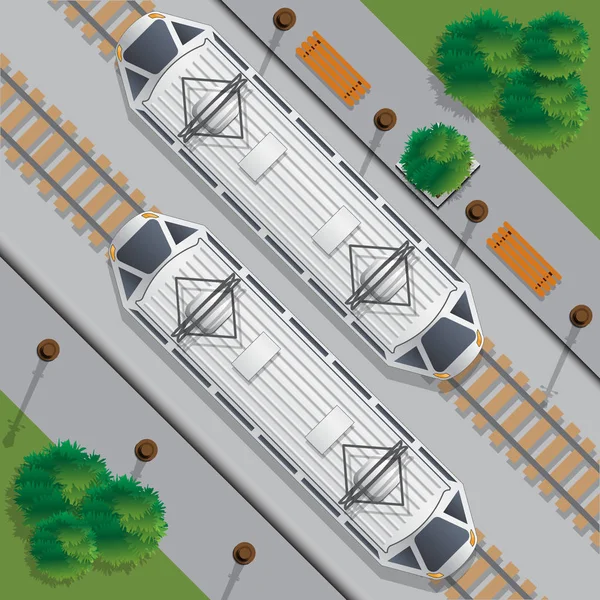 Straßenbahnen Auf Der Straße Blick Von Oben Vektorillustration — Stockvektor