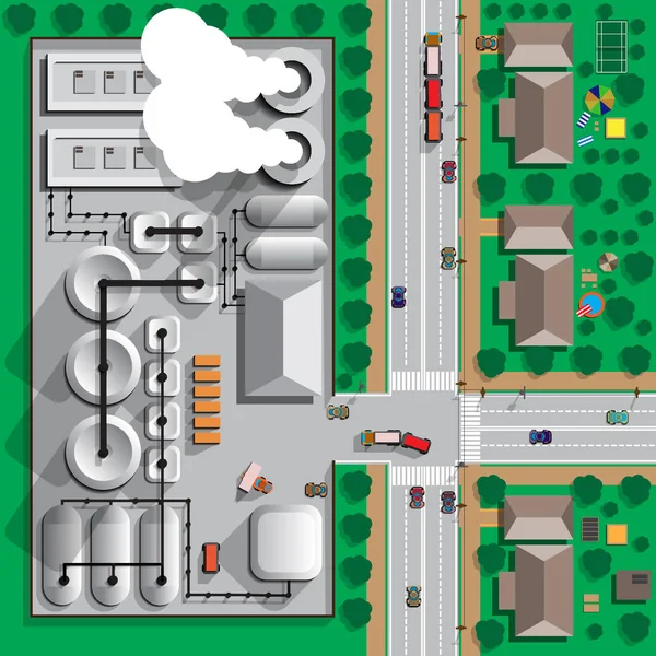 Mapa Cidade Com Uma Planta Industrial Vista Cima Ilustração Vetorial —  Vetores de Stock