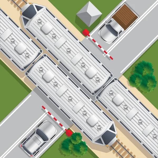 Vasúti Kereszteződés Nézd Meg Felülről Vektoros Illusztráció — Stock Vector