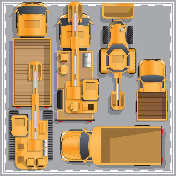 Máquinas Construção Vista Cima Ilustração Vetorial — Vetor de Stock