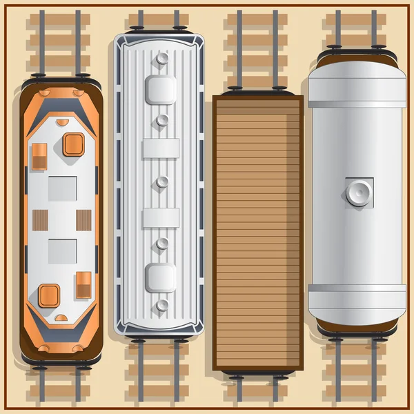 Spoorweg locomotieven en wagons. — Stockvector