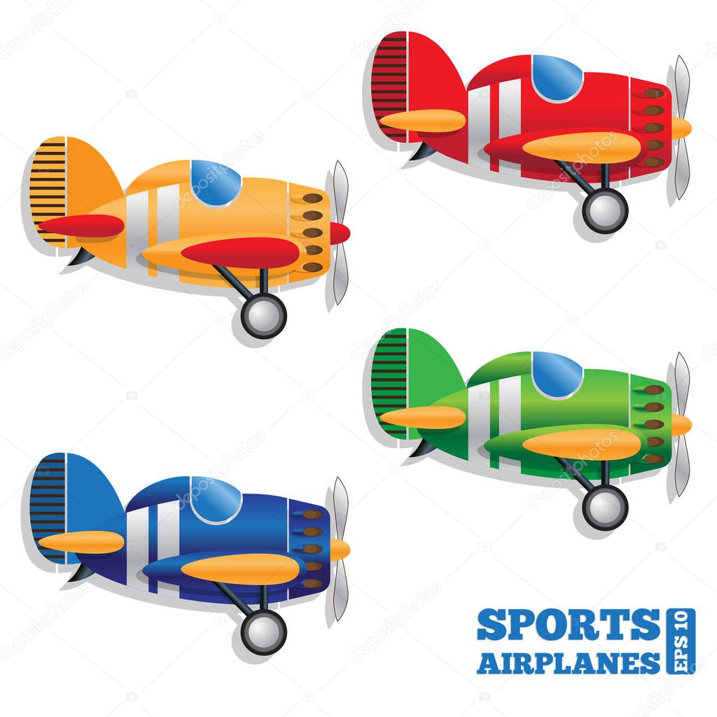 Set of sports airplanes on white background.