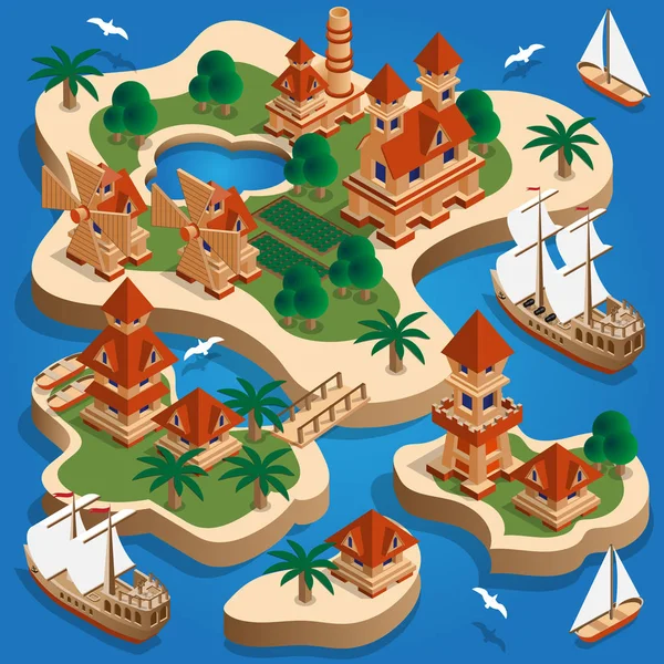 The medieval landscape of the islands. — Stock Vector