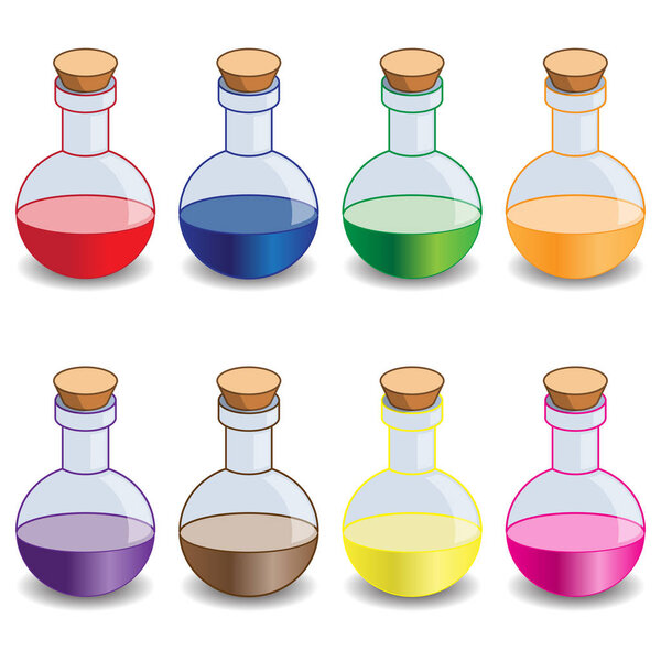 Multicolored flasks.