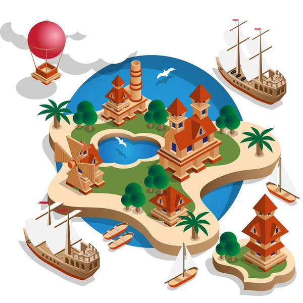 El paisaje medieval de las islas . — Vector de stock