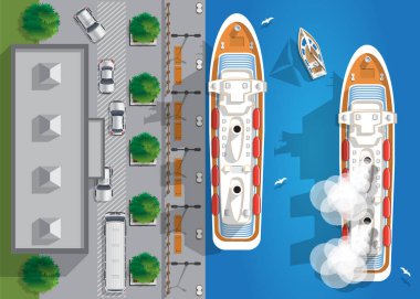 Liman. Yukarıdan bak. Vektör illüstrasyonu.