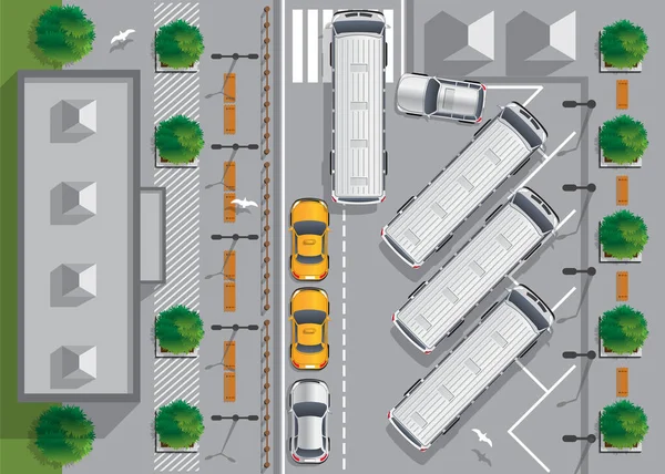 Stazione Degli Autobus Vista Dall Alto Illustrazione Vettoriale — Vettoriale Stock