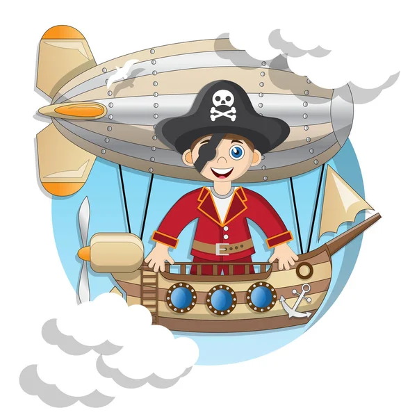 Pirata Dirigible Aislado Sobre Fondo Blanco Ilustración Vectorial — Vector de stock