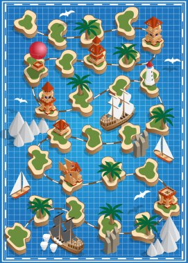 Masa oyunu. Eski harita. Isometric. Vektör illüstrasyonu.