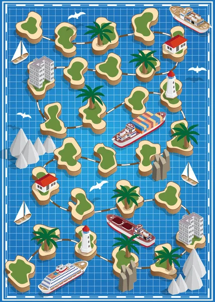 Deniz temalı masa oyunu. Isometric. Vektör illüstrasyonu.