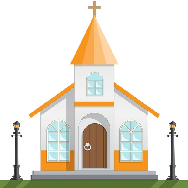 Kerk Vooraanzicht Geïsoleerd Witte Achtergrond Vectorillustratie — Stockvector