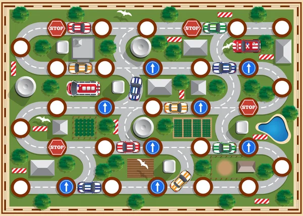 Bilspel Brädspel Utsikt Uppifrån Vektorillustration — Stock vektor