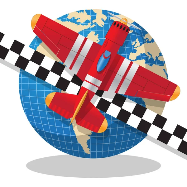 Sportflugzeug Auf Dem Globus Vektorillustration Isoliert Auf Weißem Hintergrund — Stockvektor