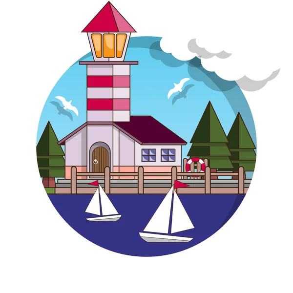 Vuurtoren Geïsoleerd Witte Achtergrond Vectorillustratie — Stockvector