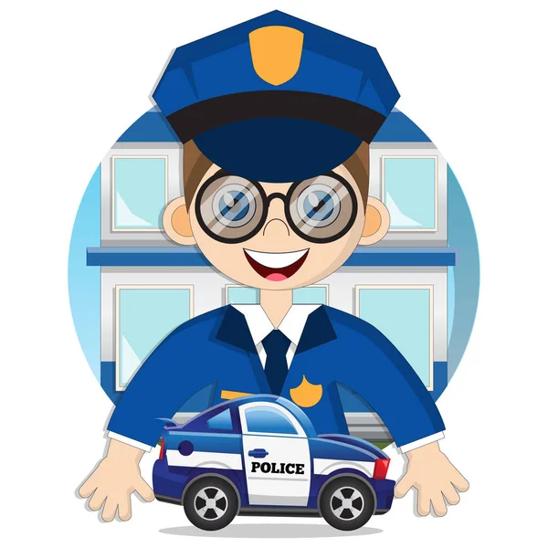 Cute Boy Policeman Isolated White Background Vector Illustration — Stock Vector