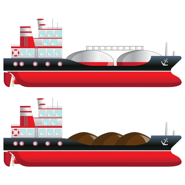 Ein Satz Frachtschiffe Vereinzelt Auf Weißem Hintergrund Vektorillustration — Stockvektor