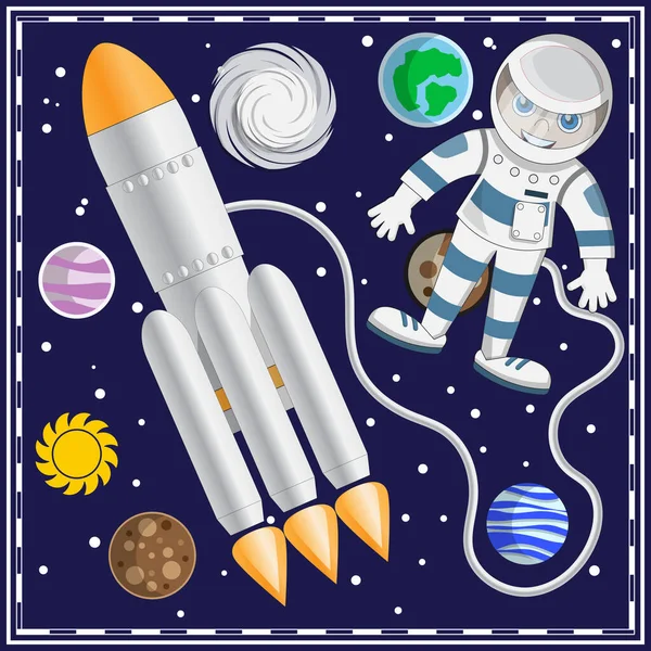 Ten Chlapec Astronaut Vesmíru Vektorová Ilustrace — Stockový vektor