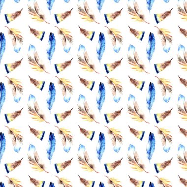 Beyaz arka plan üzerinde renkli sulu boya çizilmiş tüy şekli