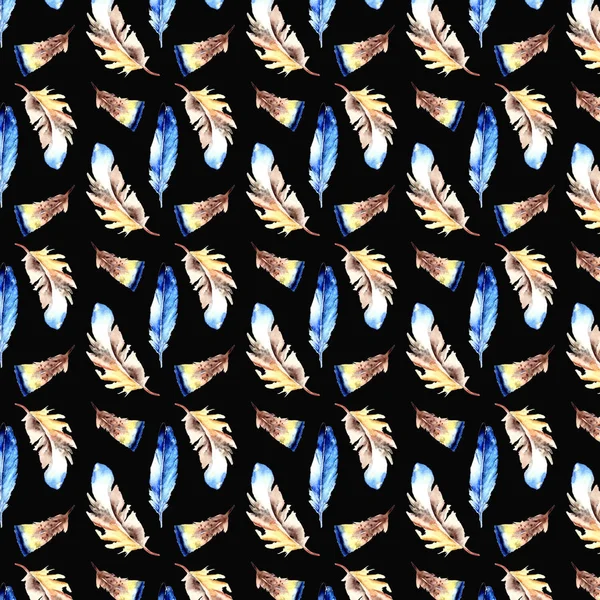 Siyah arka plan üzerinde renkli sulu boya çizilmiş tüy şekli