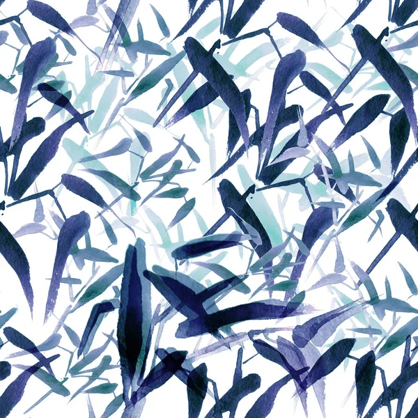 Modern watercolor bamboo seamless pattern. Shades of blue