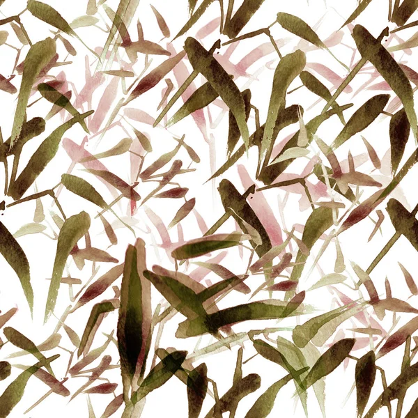 Modern watercolor bamboo seamless pattern. Shades of brown