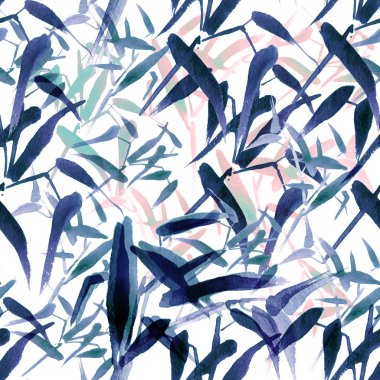 Modern suluboya bambu seamless modeli. Mavi ve pembe tonları