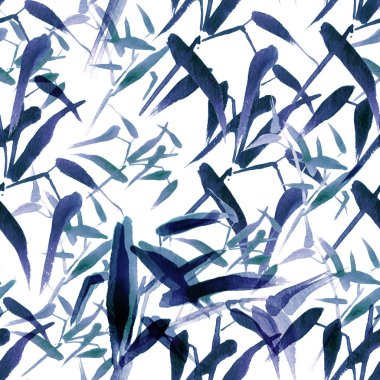 Modern suluboya bambu seamless modeli. Mavi tonları