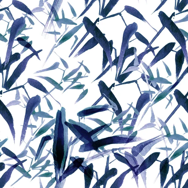Modern watercolor bamboo seamless pattern. Shades of blue