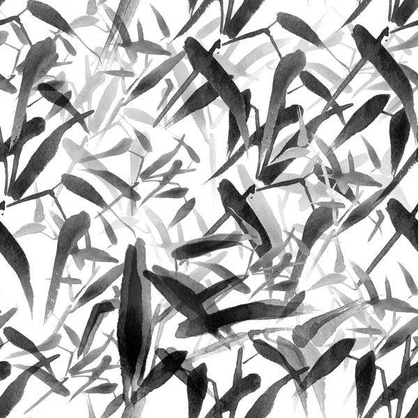 Modern watercolor bamboo seamless pattern. Shades of blue