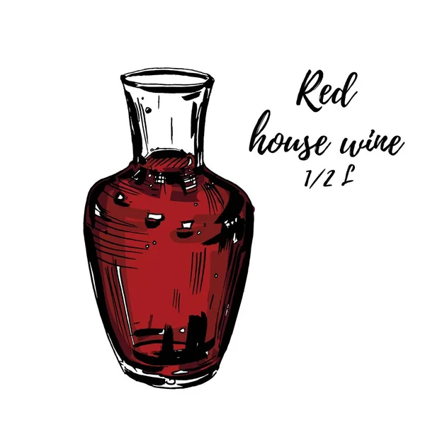 Jarra de cristal de vino tinto de la casa aislado en blanco. Ilustración vectorial . — Vector de stock