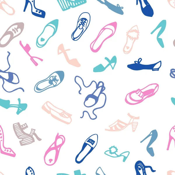 Kadının Ayakkabı vektör kesintisiz yüzey deseni: daire, pompalar, topuklu, takozlar, sandalet, flatform, katır.