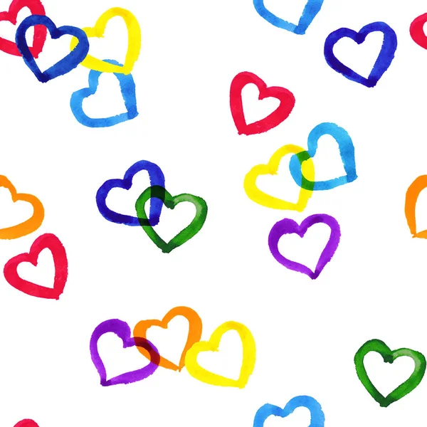 Rainbow hearts pride theme seamless pattern on white background