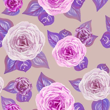 Modern suluboya gül yaprakları seamless modeli üzerinde bej